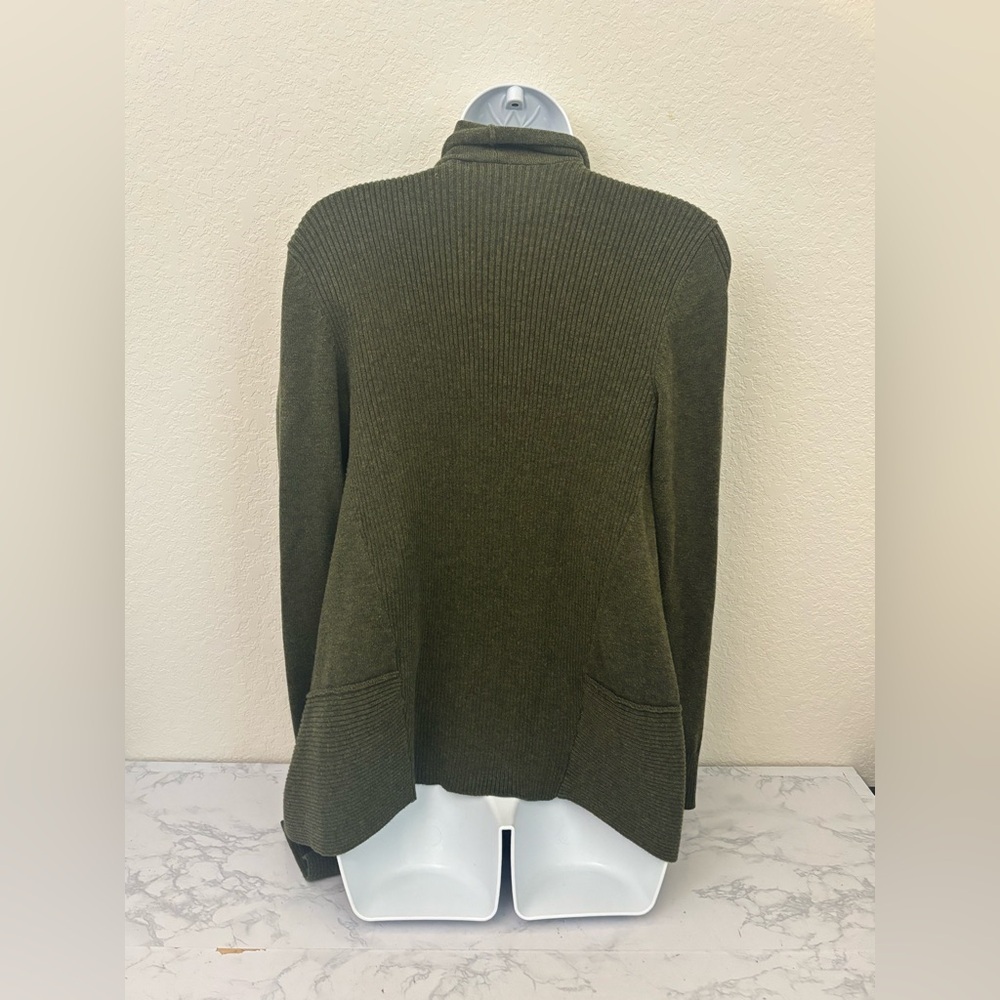 Retro-ology Knit Open Cardigan Women’s L Green Cotton Blend Long Sleeve - Picture 4 of 6